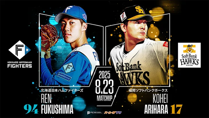 Hokkaido Nippon-Ham Fighters pitcher Ren Fukushima (left) Fukuoka Softbank Hawks pitcher Kohei Arihara (right) ©PLM