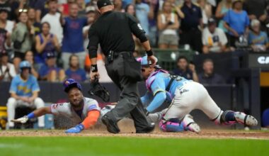 Starling Marte thrown out at plate for final out as Mets lose crusher to Brewers