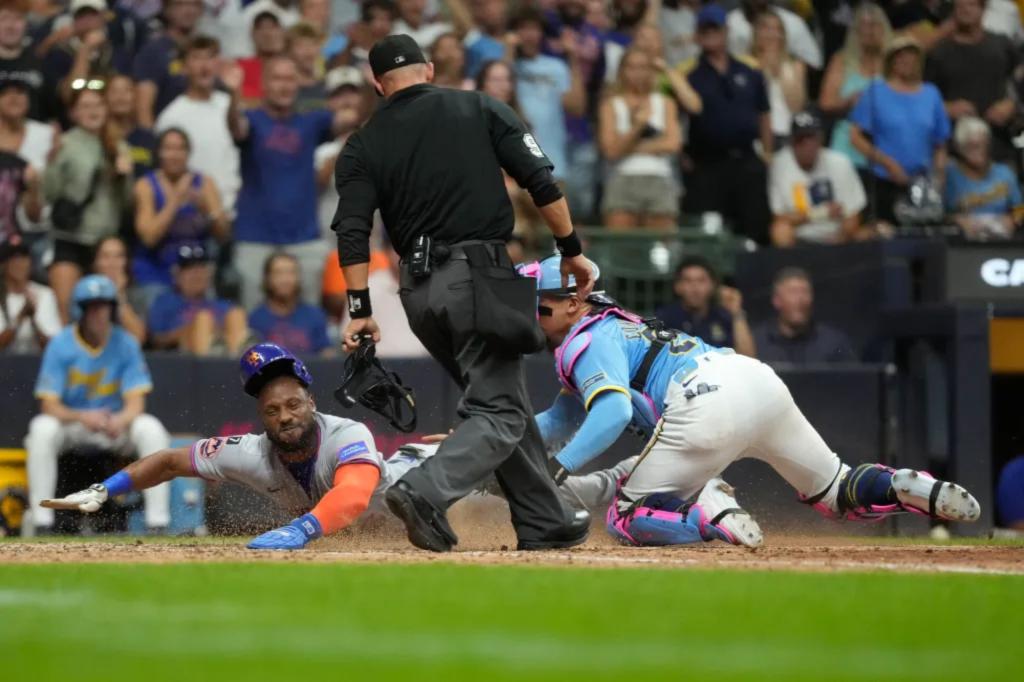 Starling Marte thrown out at plate for final out as Mets lose crusher to Brewers