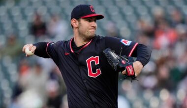 Cleveland Guardians starting pitcher Gavin Williams delivers during the first inning of a baseball game against the Baltimore Orioles, Wednesday, April 16, 2025, in Baltimore. (AP Photo/Stephanie Scarbrough)