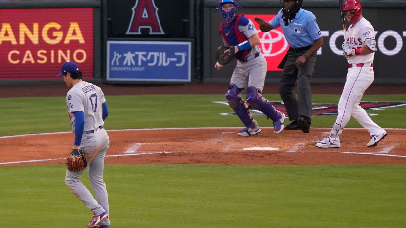 Dodgers' Shohei Ohtani pitches into 5th in return to Angels mound