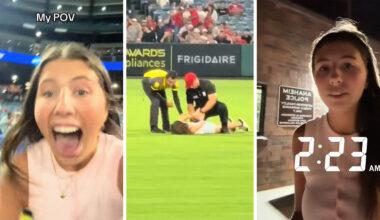 Woman runs on field at the Cincinnati Reds vs. Los Angeles Angels game. Then she shows the repercussions