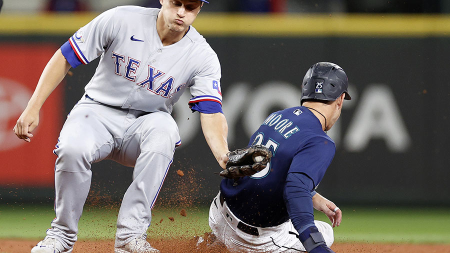 Seattle Mariners Dylan Moore Texas Rangers Corey Seager...