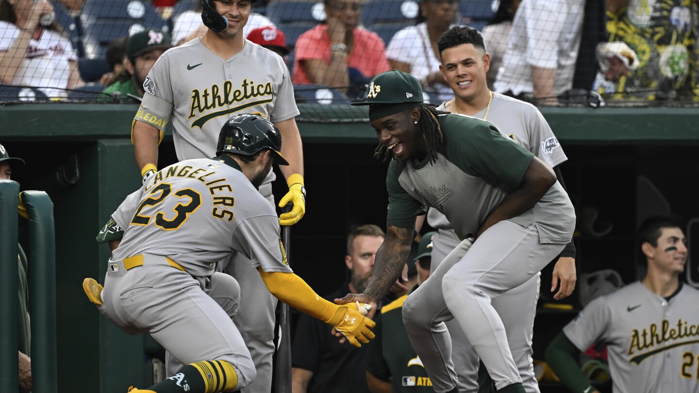 Langeliers homers 3 times as the A's beat the Nationals 16-7