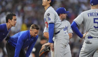 Dodgers' Ohtani roughed up by Rockies, leaves game after getting hit on right thigh by line drive