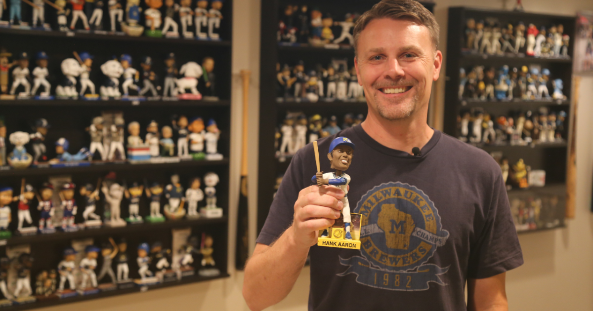 He has collected all 318 Brewers bobblehead giveaways