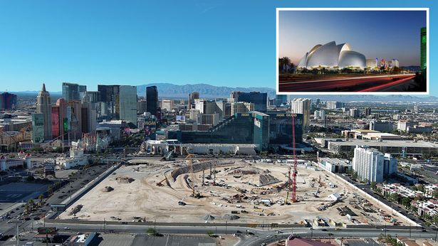 An aerial view of the construction site of New Las Vegas Stadium, the future home of the Athletics baseball team, on the site of the former Tropicana Hotel on the Las Vegas Strip, on July 24, 2025 in Paradise, Nevada