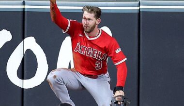 Angels star Taylor Ward was taken to hospital on Sunday after crashing into a scoreboard