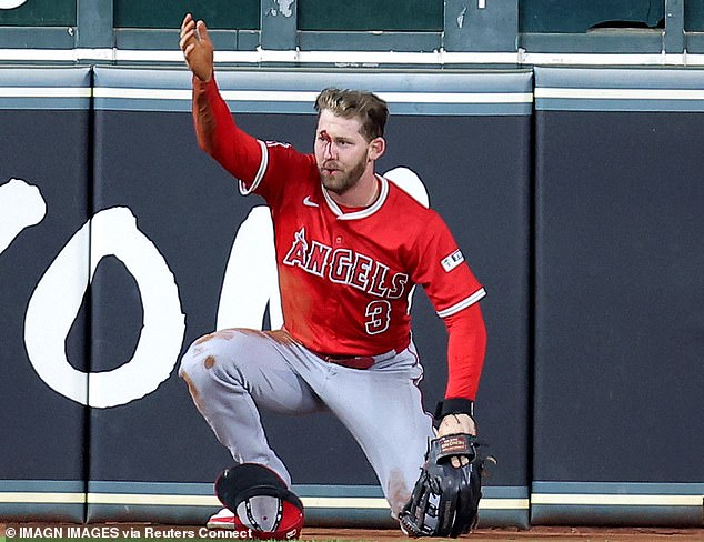 Angels star Taylor Ward was taken to hospital on Sunday after crashing into a scoreboard