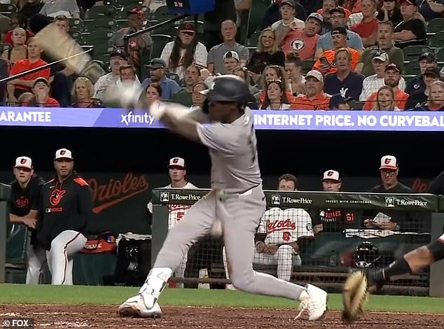 Chisholm was 2-0 down in the count to the Orioles' Jose Castillo when the moment happened