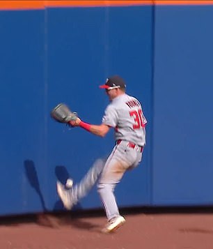 The Nationals center fielder kicked the ball up before catching it