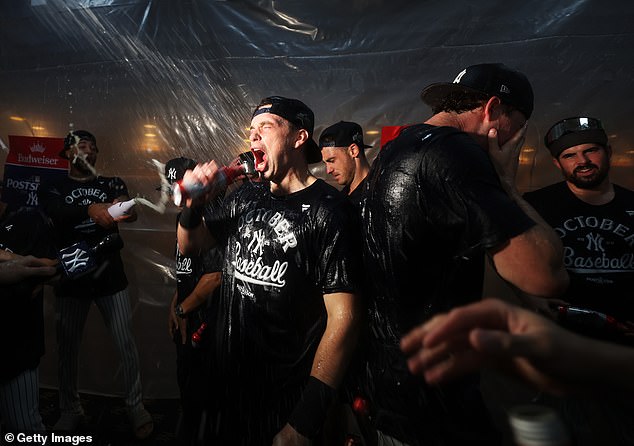 Shirts and hats that were just stitched to say 'October baseball' were covered in alcohol