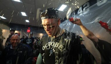 The New York Yankees had a wild locker room party after securing their postseason spot