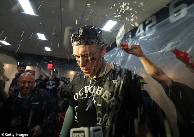 The New York Yankees had a wild locker room party after securing their postseason spot