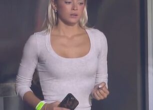 A nervous Livvy Dunne watches on