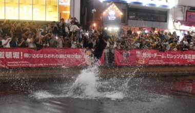 29 fans jump into Dotonbori River after Tigers win Japan baseball's Central League title