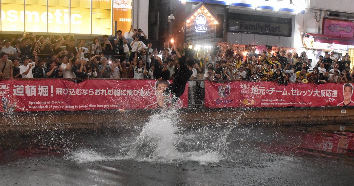 29 fans jump into Dotonbori River after Tigers win Japan baseball's Central League title