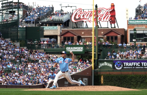 Chicago Cubs starting pitcher Matthew Boyd delivers to the Tampa Bay Rays in the third inning of a game at Wrigley Field in Chicago on Sept. 12, 2025. (Chris Sweda/Chicago Tribune)