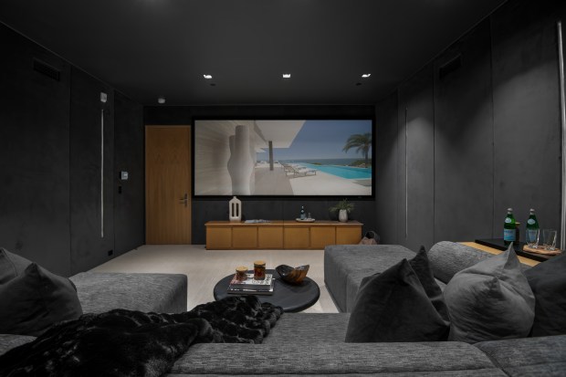Media room with large screen.