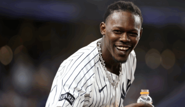 New York Yankees second baseman Jazz Chisholm Jr. celebrates a home run during his 30/30 season, sparking speculation about a possible contract extension after saying he doesn’t want to leave New York.