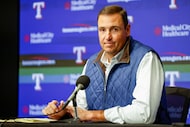 Texas Rangers executive vice president & general manager Chris Young speaks during a news...