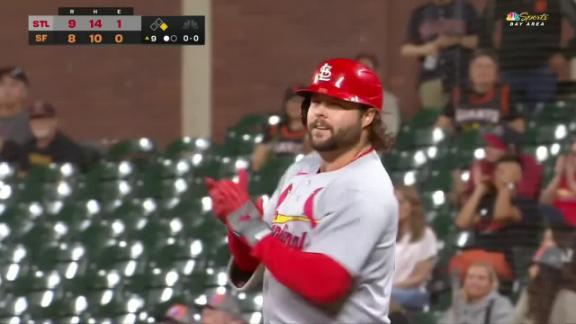 Burleson hits go-ahead single in 9th, Donovan adds career-best 4 doubles, Cardinals beat Giants 9-8