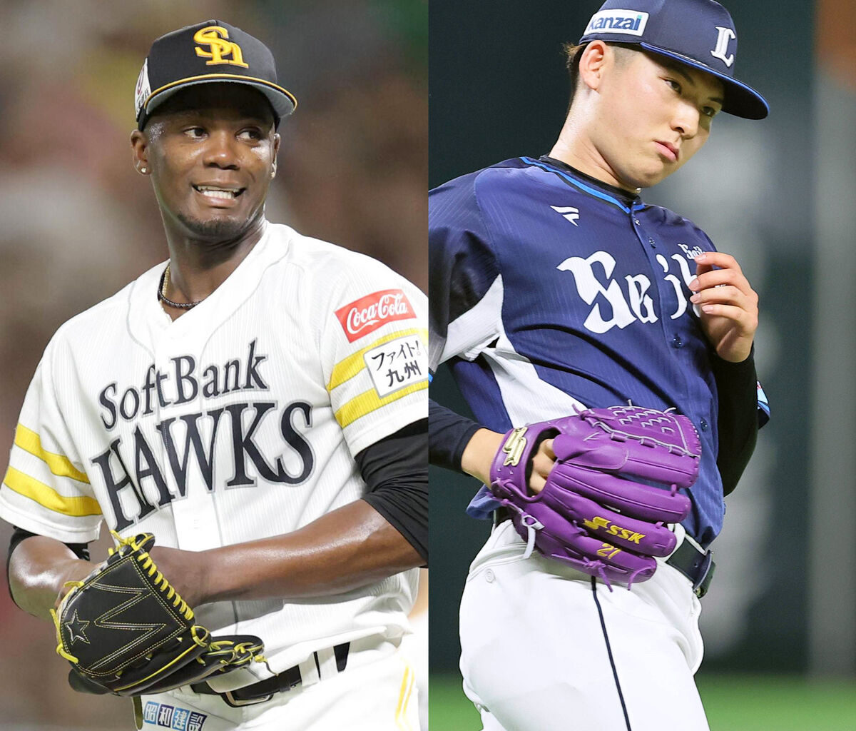 ソフトバンク・モイネロ（左）と西武・武内夏暉