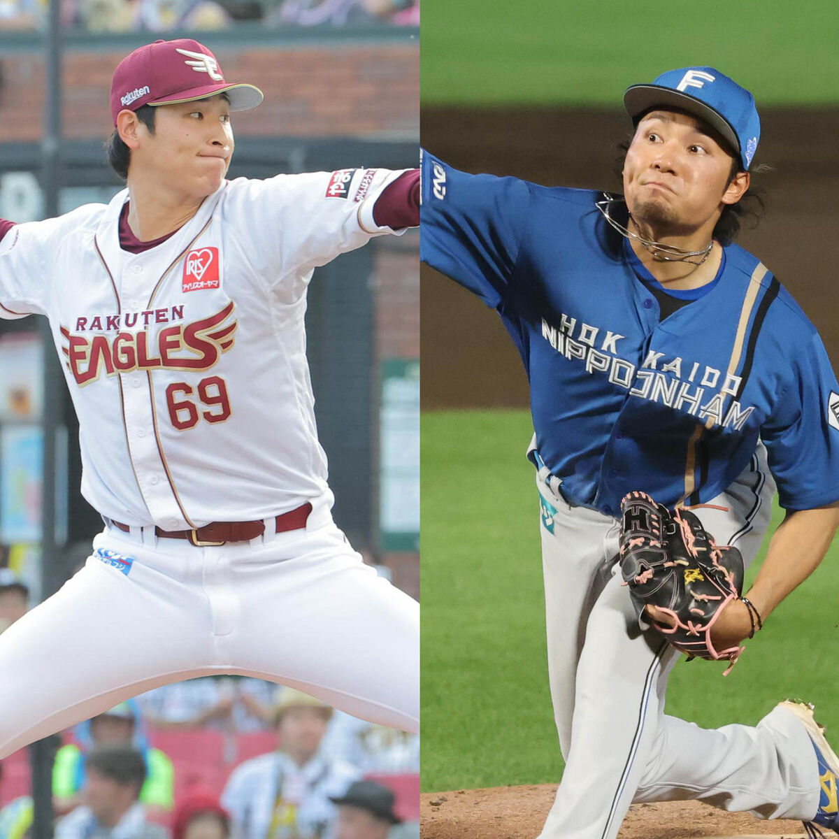 楽天・内星龍（左）と日本ハム・伊藤大海