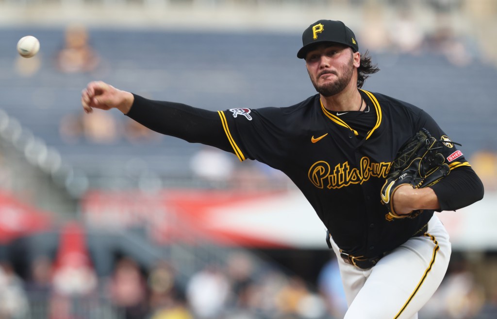 Pittsburgh Pirates starting pitcher Paul Skenes (30) delivers a pitch against the Chicago Cubs during the first inning at PNC Park.