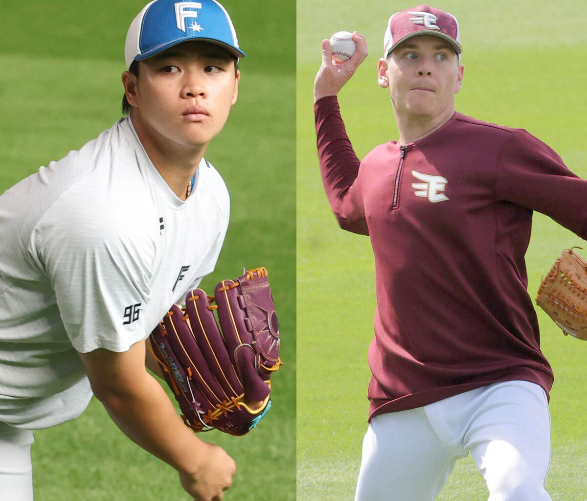 日本ハム・孫易磊（左）と楽天・ハワード