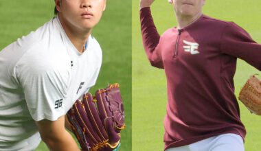 日本ハム・孫易磊（左）と楽天・ハワード