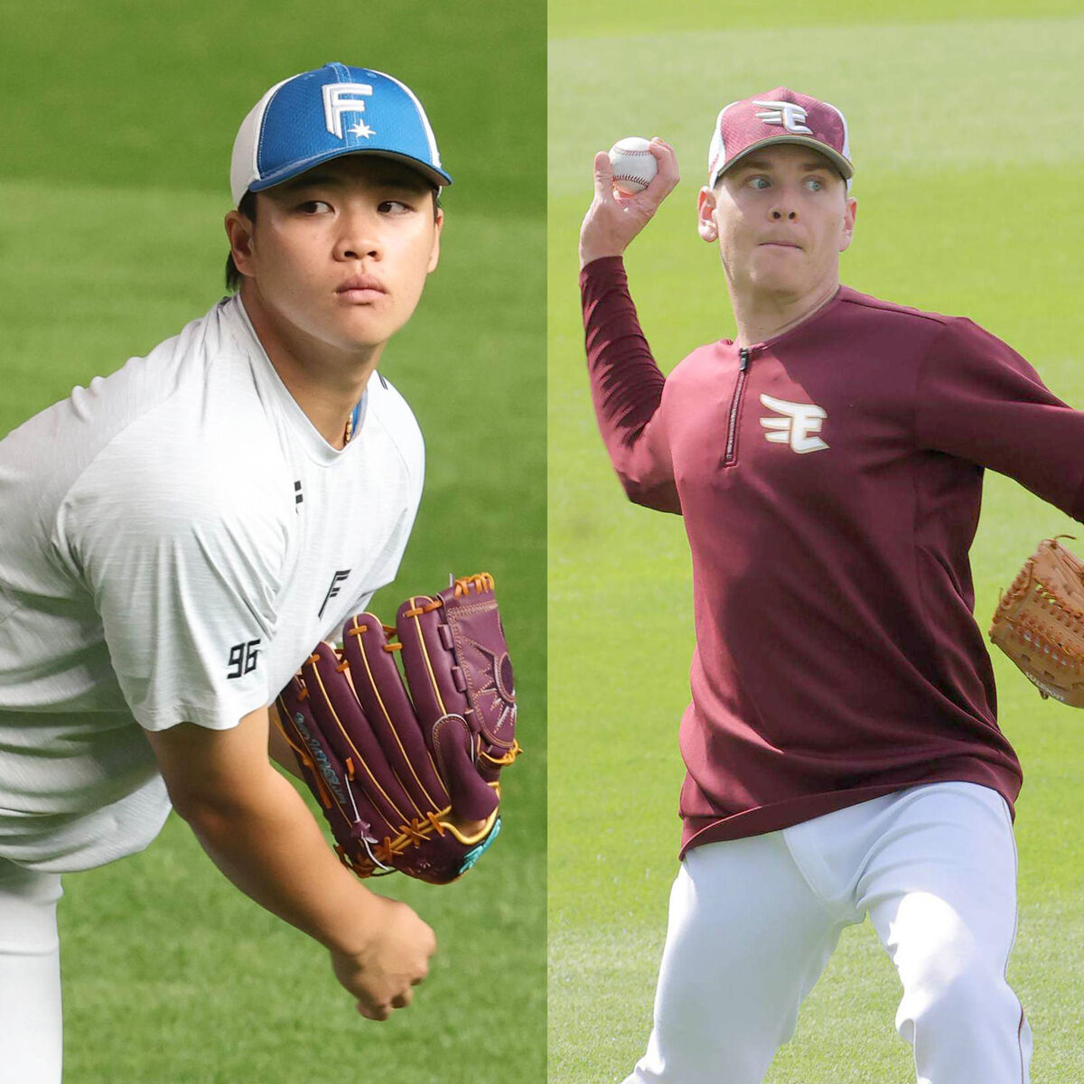 日本ハム・孫易磊(左)と楽天・ハワード