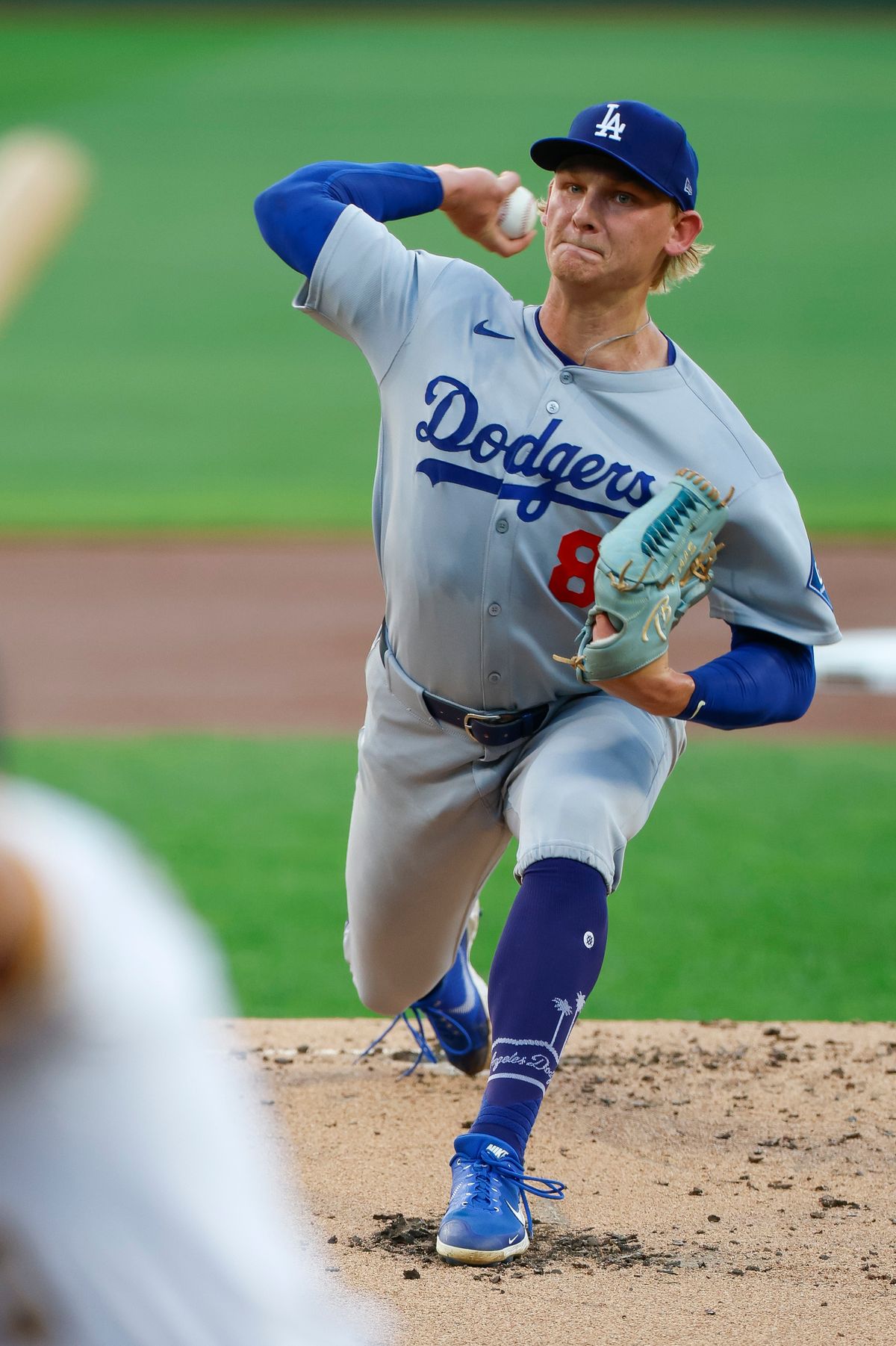 Emmet Sheehan #80 pitches against the Pirates at PNC Park on September 03, 2025 in Pittsburgh.
