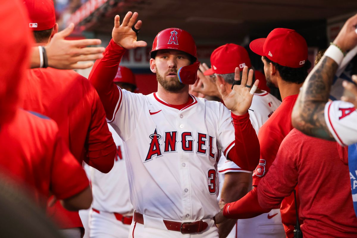 Los Angeles Angels outfielder Taylor Ward (3) celebrates during the MLB game against the Sacramento Athletics Friday September 5th, 2025 at Angel's Stadium in Anaheim, Calif. Los Angeles Angels outfielder Taylor Ward (3) celebrates during the MLB game against the Sacramento Athletics Friday September 5th, 2025 at Angel's Stadium in Anaheim, Calif.