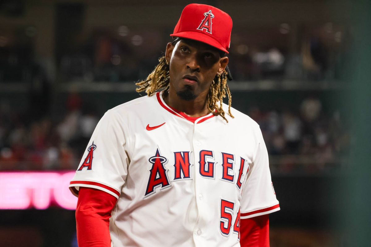 Los Angeles Angels right handed pitcher José Ureña (54) looks off during the MLB game against the Sacramento Athletics Friday September 5th, 2025 at Angel's Stadium in Anaheim, Calif. Los Angeles Angels right handed pitcher José Ureña (54) looks off during the MLB game against the Sacramento Athletics Friday September 5th, 2025 at Angel's Stadium in Anaheim, Calif.
