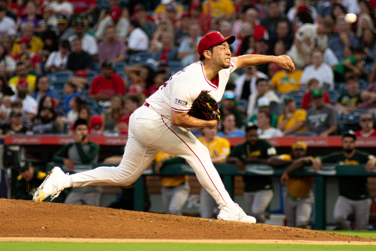 Los Angeles Pitcher Yusei Kikuchi (16) delivers a pitch during the MLB game against the Sacramento Athletics Saturday September 6th, 2025 at Angel's Stadium in Anaheim, Calif.