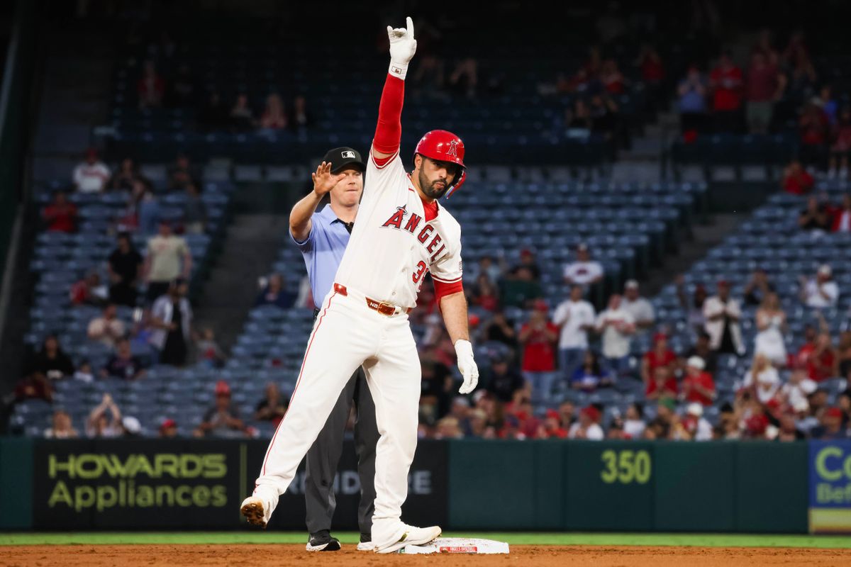 Los Angeles Angels catcher Sebastián Rivero (38) celebrates during the MLB game against the Minnesota Twins Monday September 8th, 2025 at Angel's Stadium in Anaheim, Calif.