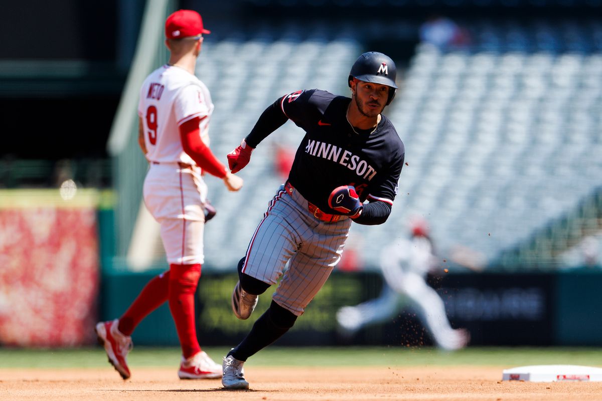 Austin Martin #16 of the Minnesota Twins runs during the game against the Los Angeles Angels at Angel Stadium of Anaheim on September 10, 2025 in Anaheim, California. Austin Martin #16 of the Minnesota Twins runs during the game against the Los Angeles Angels at Angel Stadium of Anaheim on September 10, 2025 in Anaheim, California.