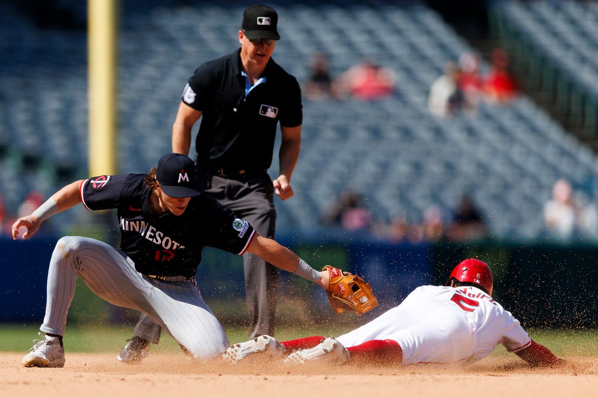 Luis Rengifo #2 of the Los Angeles Angels slides safe into second base during the game against the Minnesota Twins at Angel Stadium of Anaheim on September 10, 2025 in Anaheim, California. Luis Rengifo #2 of the Los Angeles Angels slides safe into second base during the game against the Minnesota Twins at Angel Stadium of Anaheim on September 10, 2025 in Anaheim, California.