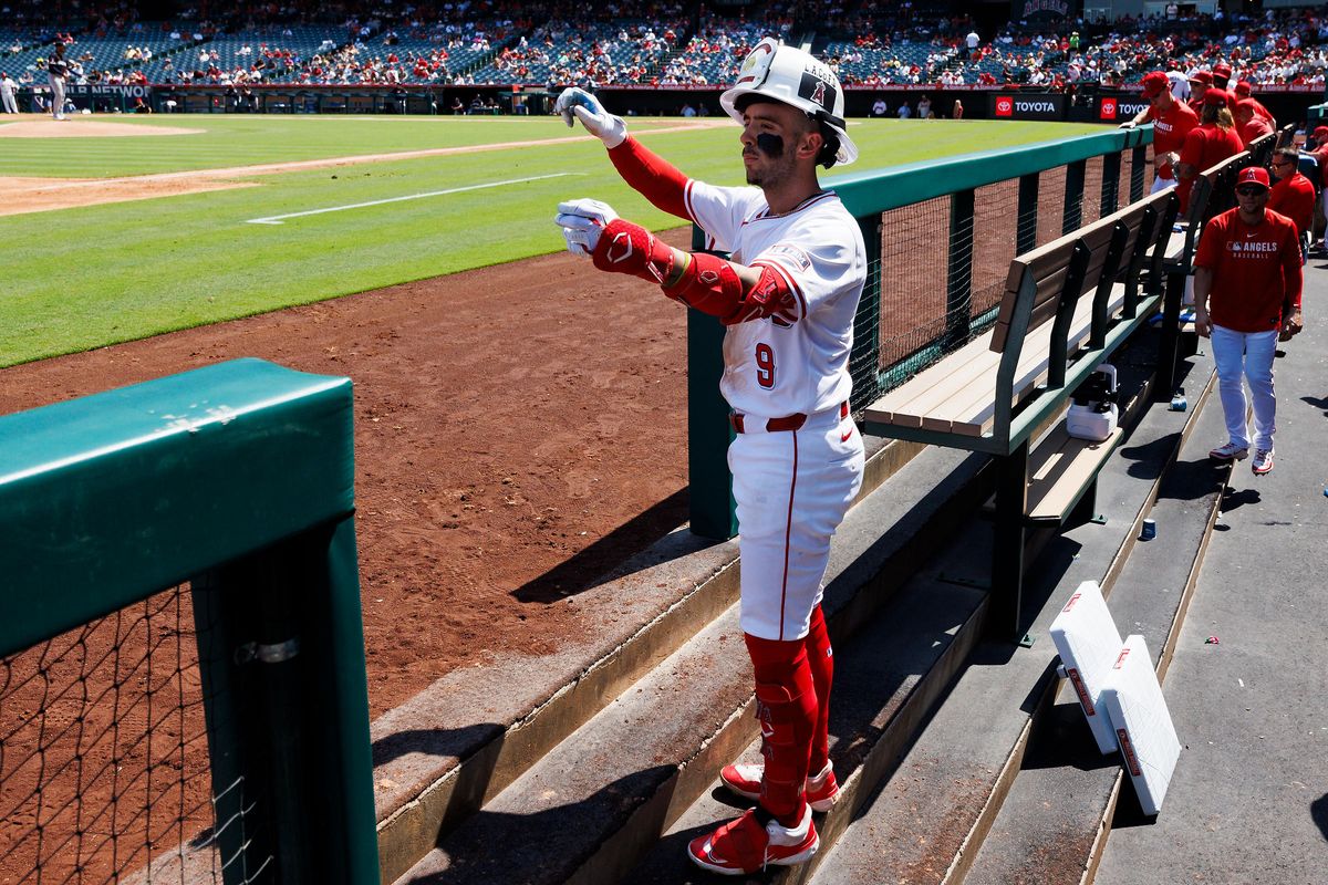 Zach Neto #9 of the Los Angeles Angels celebrates his home run in the dugout during the game against the Minnesota Twins at Angel Stadium of Anaheim on September 10, 2025 in Anaheim, California. Zach Neto #9 of the Los Angeles Angels celebrates his home run in the dugout during the game against the Minnesota Twins at Angel Stadium of Anaheim on September 10, 2025 in Anaheim, California.
