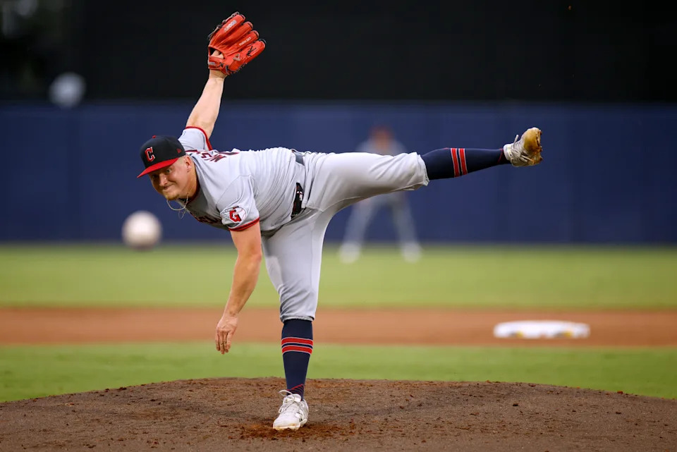 Cleveland Guardians starter Parker Messick throws a pitch against the Tampa Bay Rays on Sept. 7, 2025, in Tampa, Florida.