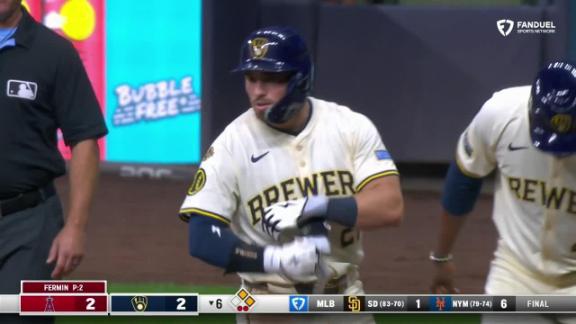 Yelich gets his 100th RBI as Brewers beat Angels 5-2 to complete sweep