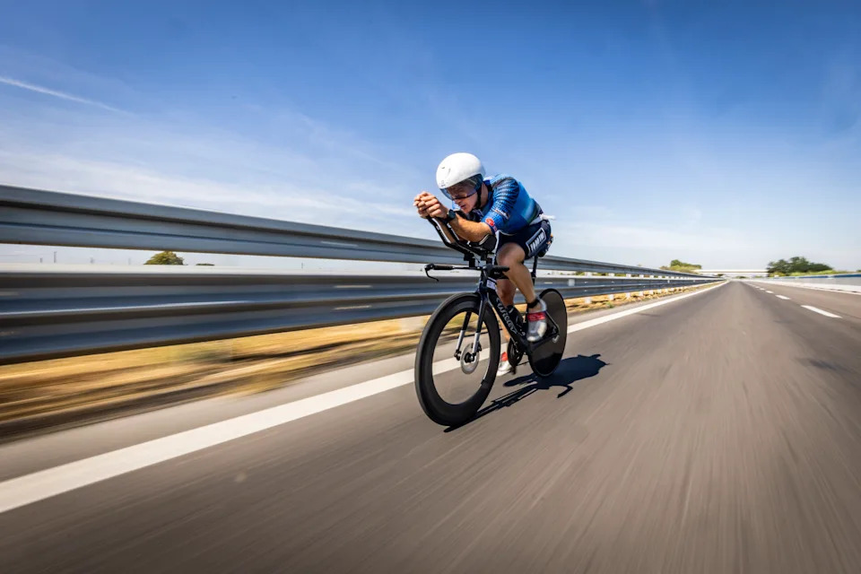 An athlete competes during the 2025 IRONMAN Emilia Romagna in Bologna, Italy. (Jan Hetfleisch/Getty Images)