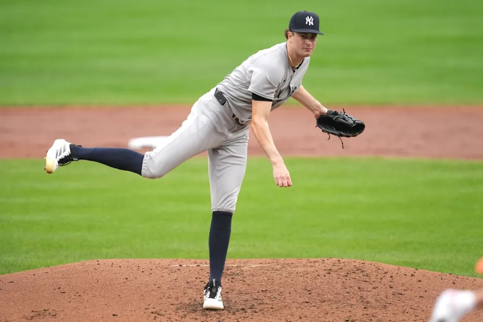 Cam Schlittler pitches during the Yankees-Orioles game on Sept. 21, 2025. Getty Images