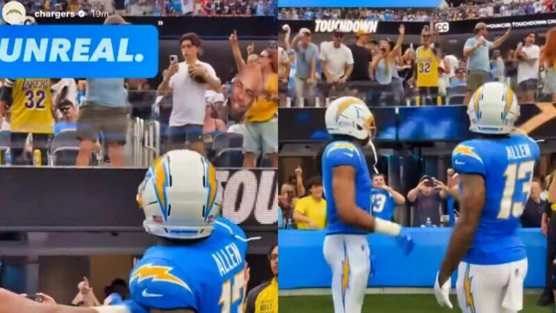 “Chargers Ken!” – Fan Has His “Phillies Karen” Moment As He Snatches Touchdown Ball From Keenan Allen’s Wife [VIDEO]