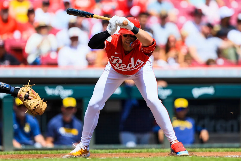 Spencer Steer, here dodging an inside pitch during the Reds' 2-1 victory over the Pittsburgh Pirates Sept. 25, is looking forward to playing the NL Central-leading Milwaukee Brewers. "We go in there and beat them, that'd be pretty big for us. Excited for the opportunity," he said.