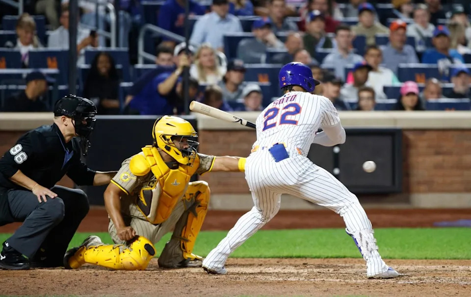 Juan Soto strikes out looking with a runner on during the seventh inning of the Mets’ home loss to the Padres. Paul J. Bereswill