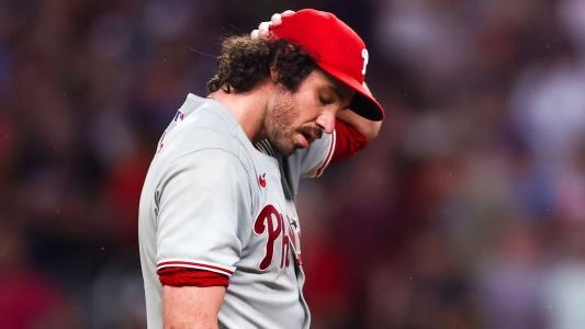 Jordan Romano walking off the mound in an April game for the Philadelphia Phillies
