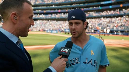 Ernie Clement in a post game interview with reporter Arden Zwelling