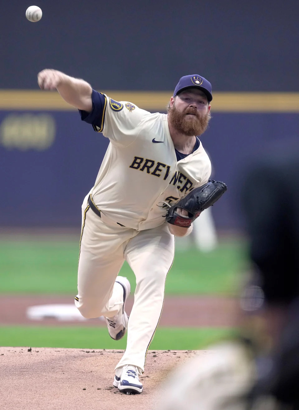 Milwaukee Brewers pitcher Brandon Woodruff (53) throws during the first inning of their game against the Arizona Diamondbacks Monday, August 25, 2025 at American Family Field in Milwaukee, Wisconsin.